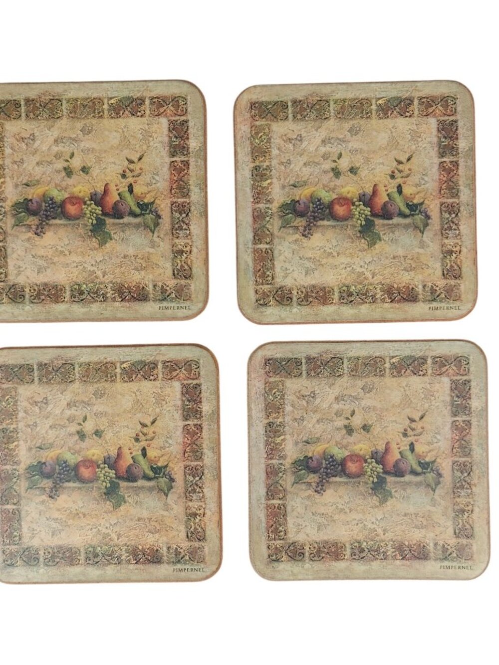 Vintage Pimpernel Square Cork-Back Coasters Lot Of 4 Renaissance Style Beige